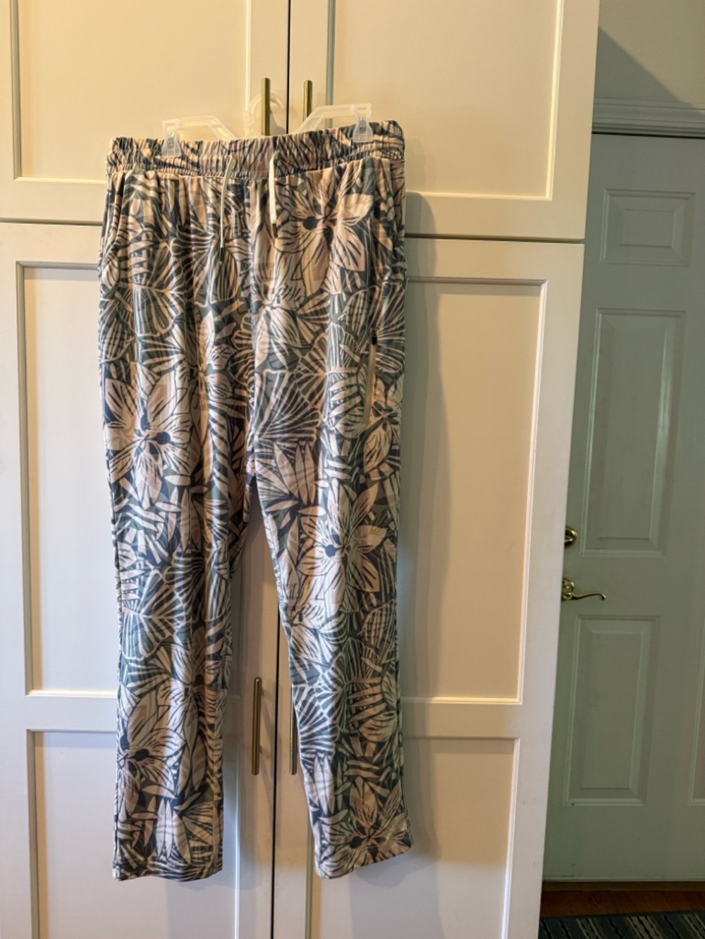 Feat Floral Leaf Print Blanket Blend Pull-On Lounge Pants - Blue & White XL